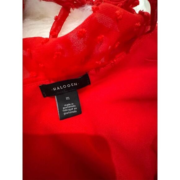 Halogen Women's Red Textured Ruffle Blouse Size M Long Sleeve Casual - Picture 9 of 10